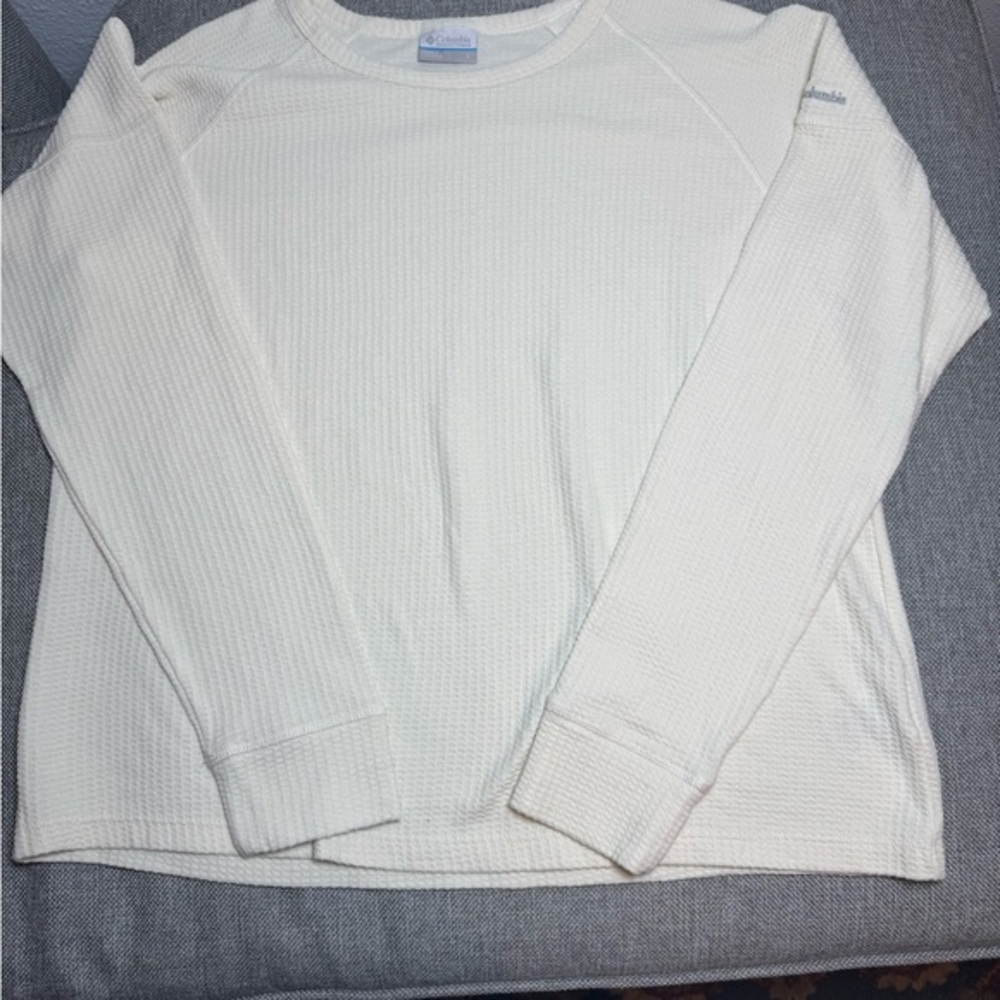 Columbia White Waffle Knit Long Sleeve Shirt L